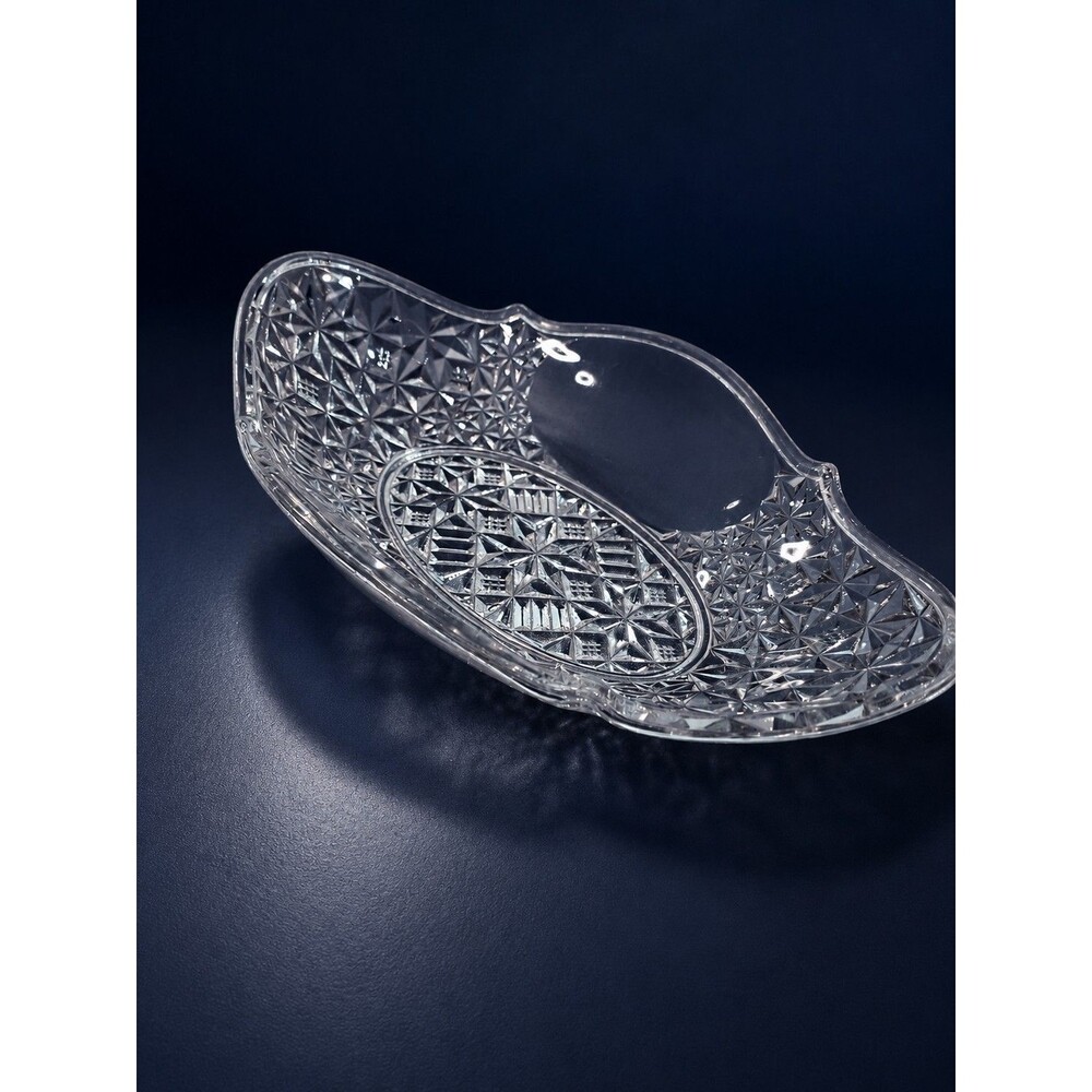 Vintage Clear Pressed Glass Dish Starburst Pattern 12”
